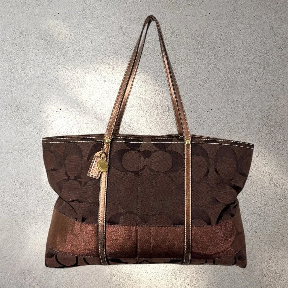 Y2K Coach 11099‎ Legacy Signature Stripe Brown Jacquard Large Tote With Dust bag